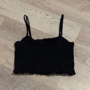 C&C California Black Smocked Crop Top